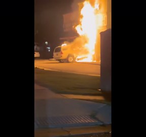 Car crashes into Domino's Pizza branch before exploding in fireball