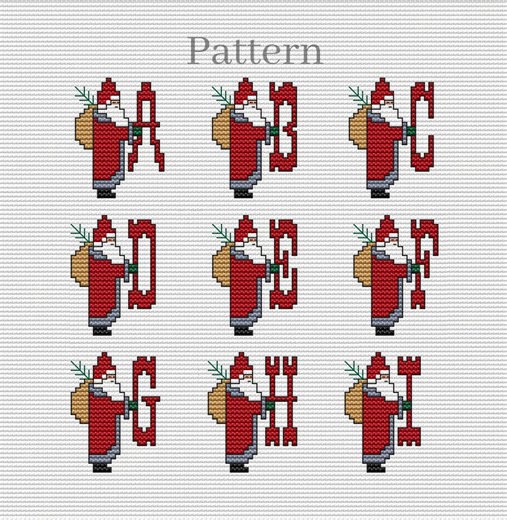 Santa Claus Cross Stitch Pattern With Alphabet Chart for Christmas Monogram Ornaments With Initial Letters - Etsy