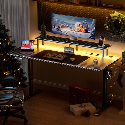 Inbox Zero LED Electric Standing Sitting Desk, Gaming Desk with Built-In Socket & USB Port, Computer Table with Monitor Stand, 3 Memory Functions, Gaming Table Black | Wayfair