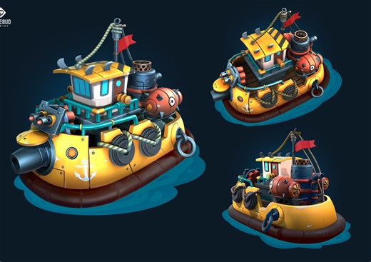 一个小时就能让你学会建模 次时代游戏卡通风格炮船!零基础小白新手 入门学习3DMAX建模基础教学！