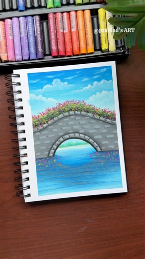 Easy Bridge Scenery Drawing with Oil Pastels | Step by Step for Beginners