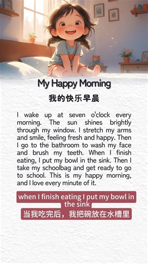 20K views · 269 reactions | 堅持閱讀100天｜今日讀《My Happy Morning 》#每日英語聽力磨耳朵推薦 #英語每日晨讀小短文 #小學每日英語閱讀讀物 | 欣怡晨讀 | Facebook