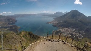 Volcanoes on Lake Atitlán from a high angle view on the top of the Indian Nose peak