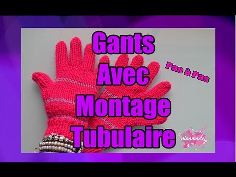 DIY. Gants Avec Deux Aiguilles et Montage Tubulaire//Knit Gloves Two Needles and Tubular Elastic