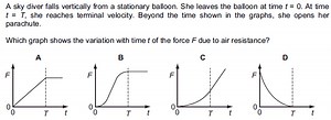 A sky diver falls vertically from a stationary balloon. She lea... | Filo