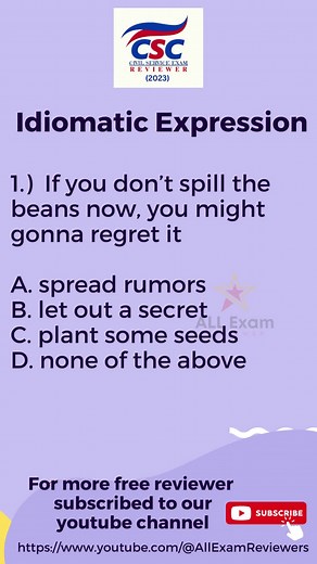 CSC Reviewer 2023 : Idiomatic Expression #csc #cscreviewer #cscreviewer203 #civilserviceexamreview #civilserviceexam #civilserviceexamreview2023