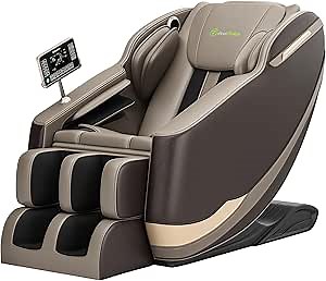 Real Relax Massage Chair Full Body, Zero Gravity Massage Chair with 6 Auto Modes, 8 Fixed-Point Massage Rollers, LCD, Bluetooth, Brown