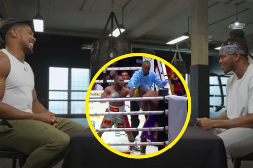 Awkward moment as KSI appears to forget his brother Deji fought Floyd Mayweather while talking to Anthony Joshua