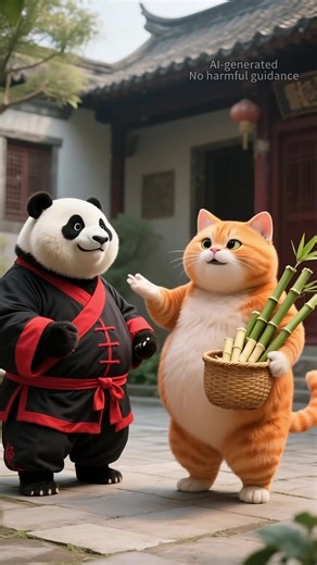 Silly orange cat calls kung fu Panda ! 🐾🐼⚡🥋 #catlover #catsoftiktok #3danimation #animation #cats #fyp #anime #happy #cat #tiger #birds #bird #kidsoftiktok #story #happiness #kittycat #kitty #kids #fight #panda #tiger #goat #goat🐐