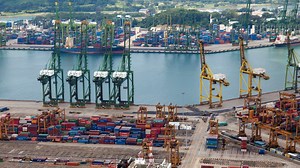 Cargo ship port seen from above - Free Stock Video
