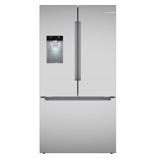 Check The Home Depot's Q&A Before Buying: Bosch 100 Series 36 in. W 26 cu. ft. Smart Standard Depth French Door Refrigerator in Stainless Steel, External Water and Ice