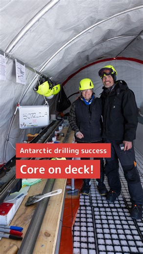 🎉 Core blimey they’ve done it! Our friends at Swais2c have successfully retrieved sediment core from under the ice sheet at Crary Ice Rise, Antarctica. 🏆 This is a huge achievement for this international collaboration between 10 countries, following two seasons of challenges. 🧊 To access the sediment they first melted a hole through 523m of the ice sheet, installed a riser (weighted components and lengths of pipe) to connect the drill rig to the bedrock below the ice, and ran drill string dow