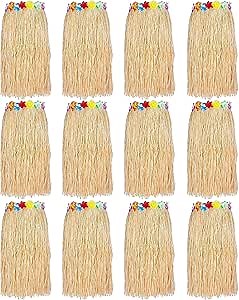 Amazon.com: PMU Deluxe Grass Skirt with Flower Trim Wearable Hawaiian Luau Party Costume and Accessory (12/pkg) Pkg/1 : Home & Kitchen