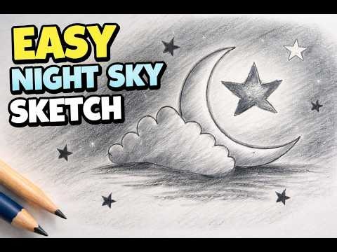 Easy Night Sky Drawing 🌙 | Moon and Star Pencil Sketch | Simple Shading for Beginners