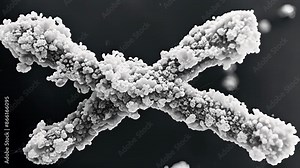 Electron microscope animation of a chromosome with shortened telomeres revealing the intricate structure of these protective endcaps.