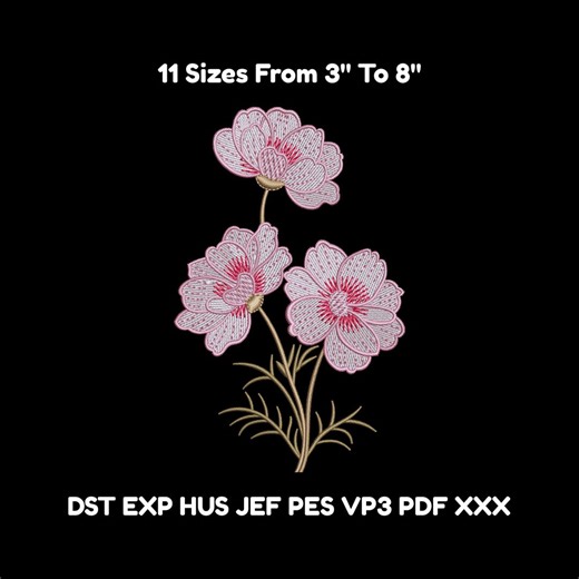 Pink Flower Embroidery File – 11 Sizes, Machine Format DST PES JEF – Digital Download - Etsy