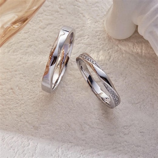 Twisted Wedding Band Set, Solid Gold Platinum Silver, Lab-grown Diamond Accents - Etsy