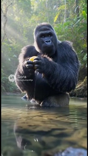 Silent Hunter:The Silverback Gorilla’#funnyanimal #gorilla #bodybuilding #sora2 #wildanimals