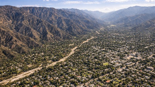 Aerial view of Eaton Canyon and Pasadena Valley