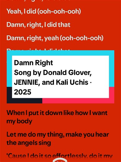 Damn Right by Donald Glover, JENNIE, and Kali Uchis || LYRICS 🎧🎶 Artist @Kali Uchis #damnright #donaldglover #jennie #kaliuchis #fyp