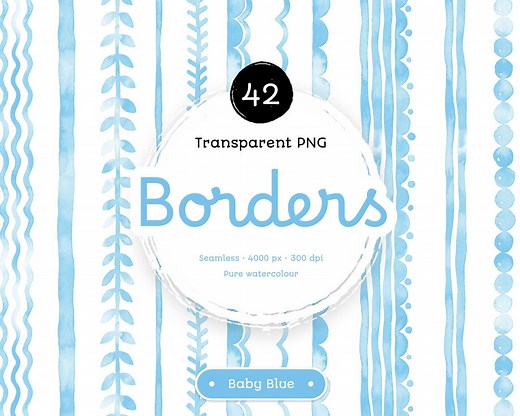 Baby Blue Watercolor Borders: 42 Seamless PNG Designs (digital Download) - Etsy