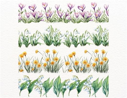20 Seamless Spring Flower Borders | Spring Floral Continuous Borders | Lily of the Valley, Snowdrops & Violets - Etsy