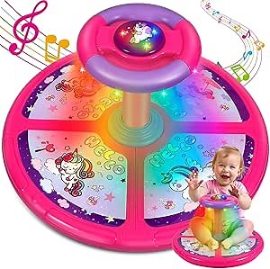 Sumapner Unicorn Sit and Spin Toys for Toddlers, Extra Large Size, Christmas Birthday Gift for Kids Boys Girls with Music & LED Lights, 360°Spinning Seat Sensory Toys Stocking Stuffers