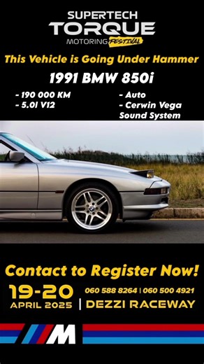 ROSPA Imports Auction at Supertech Torque Motorshow Date: 20 April 2025 Location: Dezzi Raceway, Port Shepstone, KZN 1991 BMW 850i, a rare gem with a powerful 5.0L V12 engine and 190,000km on the odometer. This luxury coupe is in excellent condition, boasting recent upgrades including new batteries, hood lining, and tires. The upgraded Cerwin Vega sound system enhances the driving experience while retaining the original speaker covers. Every feature is fully functional. The sale includes: - Orig