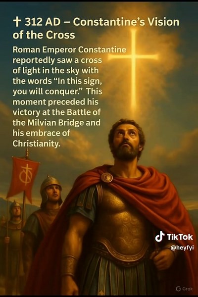 27 October ✝️ 312 AD – Constantine’s Vision of the Cross Roman Emperor Constantine reportedly saw a cross of light in the sky with the words “In this sign, you will conquer.” This moment preceded his victory at the Battle of the Milvian Bridge and his embrace of Christianity On This Day.