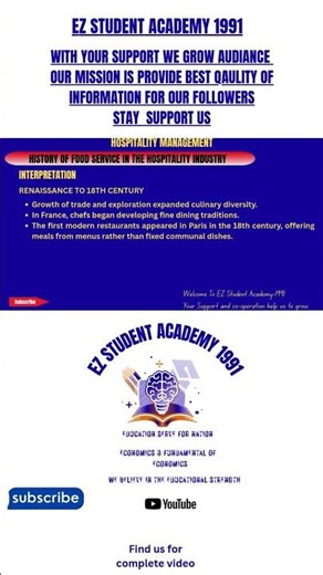 The food service history ( Renaissance to 18th Century) in hospitality industry