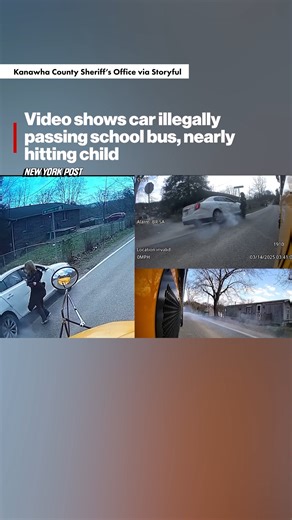 A heartstopping video shows a West Virginia girl narrowly defying death when a reckless driver barrels past her stopped school bus and misses her by mere inches. | New York Post Video