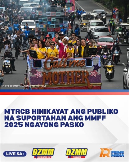 Nanawagan ang Movie and Television Review and Classification Board sa mga Pilipino na panoorin at suportahan ang walong pelikulang kalahok sa Metro Manila Film Festival 2025 na magsisimula ngayong Araw ng Pasko. Hinimok ni MTRCB Chairperson Lala Sotto ang mga magulang at manonood na gamitin ang MTRCB ratings bilang gabay sa pagpili ng angkop na pelikula para sa pamilya, kasabay ng pagdiriwang ng malikhaing galing ng pelikulang Pilipino. #MTRCB #2025MMFF #DZMMRadyoPatrol630 | DZMM Radyo Patrol 63