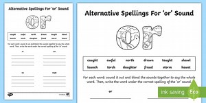 Alternative Spelling For or Sound Worksheet