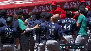 Benches clear and punches are thrown after Jesse Winker is hit with the first pitch of the second inning