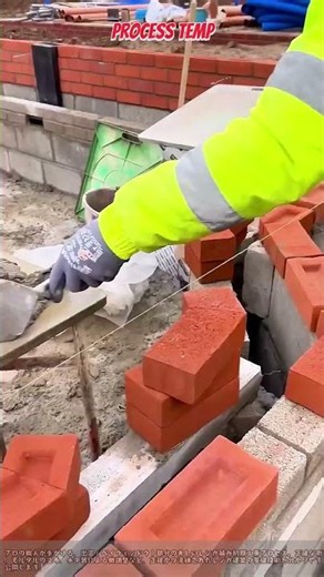 プロのレンガ職人が実演する正確なモルタル塗布とブロック水平調整 #worker #process #construction #masonry #brickwork