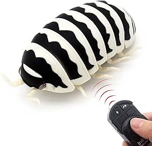 Tipmant RC Bug Remote Control Worm Realistic Pillbug Electronic Animal Prank Toy Insect Car Vehicle Kids Birthday Gifts (Black & White)