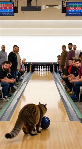 Funny Cat Enjoys Bowling Alley Game