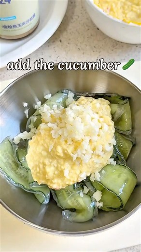 5 Minute One Bowl Cucumber & Egg Salad Hack 🥒🍳 #eggsaladrecipe