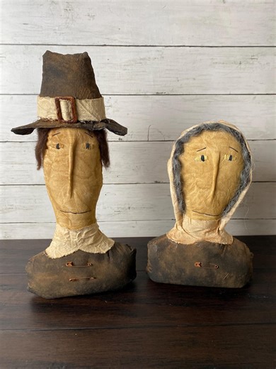 Handmade Primitive Pilgrim Couple - Rustic Thanksgiving Farmhouse Decor Autumn Holiday Display - Etsy
