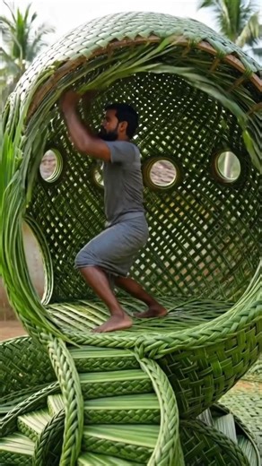 Stylish single floor mini house made with leaf craft 🌱✨#HandmadeDesign #NatureArt #MiniHouse #Craft