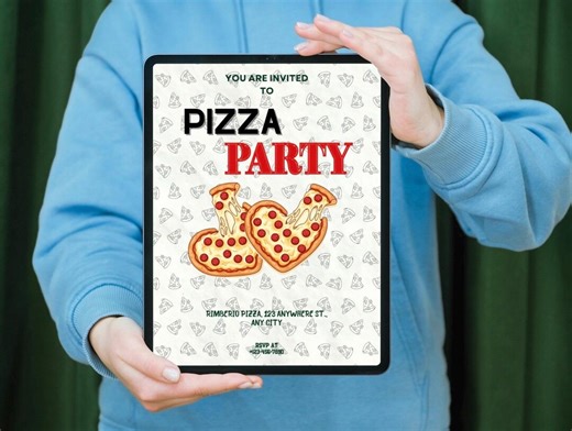 Pizza Party Invitation Template Digital Editable Printable for Party Kids Fun Pizza Red Themed Invitation Easy to Use - Etsy