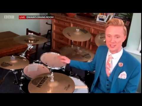 1) Owain Wyn Evans on drums, BBC1 North West Tonight, Weather, Wed 15/04/20, News Theme