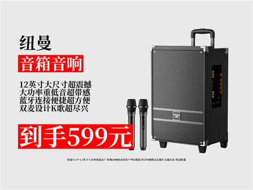 【音箱音响推荐】599元拿下纽曼N519！12英寸大功率，双麦蓝牙拉杆音箱，户外K歌超嗨，带适配器超方便！