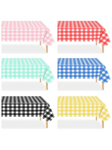 1pc, Disposable Plastic Tablecloth, 54 Inch X 108 Inch Waterproof Black/ Red/ Pink/ Blue Checkered Tablecloth For Outdoor Picnics, Kitchens And Holiday Parties Disposable Plastic Cover Picnic Or Holiday Party Home Decor Red Black And White Squares Checkerboard Christmas Plaid Table Cloth, Thanksgiving Waterproof And Oil-Proof Table Cover, For Picnic Or Holiday Party, Home Decor | SHEIN