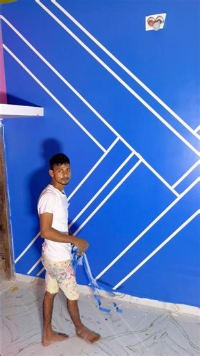Maskin tape wall design 🏡 #painting #trending #trendingvideo