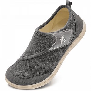 Barerun Men Diabetic Slippers Rubber Sole Adjustable Wide Indoor Outdoor House Shoes