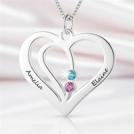 Custom Engraved Name Heart Necklace with Birthstone- Affordable From Black Diamonds- New York