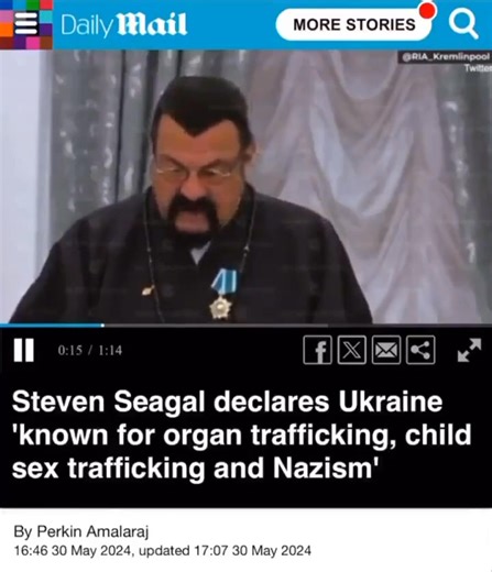 36K views · 1.5K reactions | Steven Seagal exposes the truth about Ukraine. "Ukraine was known for human trafficking, organ trafficking, narco trafficking, child sex trafficking, biochemical warfare labs, fascism and Nazism." Via @redpillb0t | Linda Traitz | Facebook