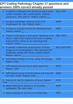 Cpt Coding Pathology Chapter 17 Questions And Answers 100 Correct Already Passed