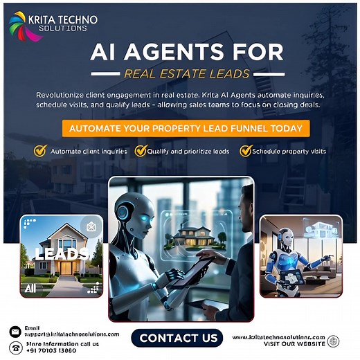 Krita TechnoSolutions introduces advanced AI Agents that streamline your property lead process, from automating client inquiries to qualifying leads and scheduling property visits. With AI-driven efficiency, your sales team can focus on building stronger client relationships and closing high-value deals. Empower your real estate business with automation that delivers results. 📞 Call: 91 70103 13880 🌐 Visit: www.kritatechnosolutions.com #alinrealestate #realestateautomation #leadmanagement #sal